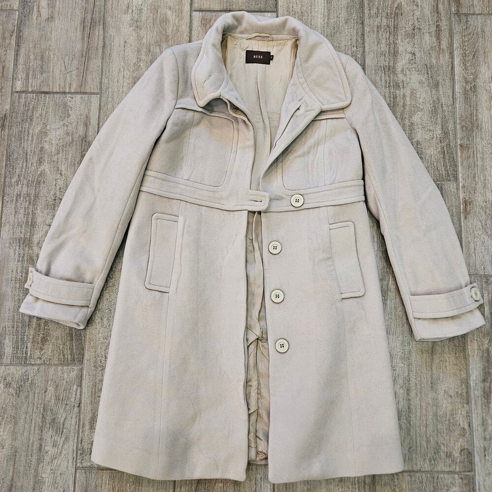 Reiss Wool Cashmere Blend Peacoat‎ Womens S Ivory Cream Classic Timeless Luxury